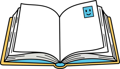 Hand drawn open book with blank pages and blue stamp vector