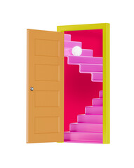 open door with stairs inside. concept of opportunity and success. minimal 3D render. isolated icon