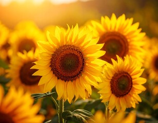 Obraz premium Vibrant sunflowers in a golden field