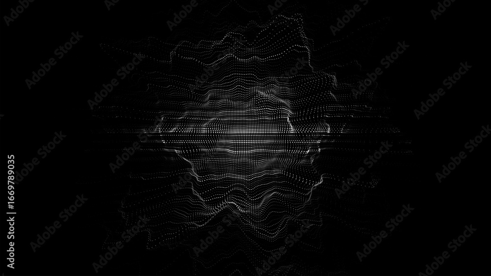 Poster vector digital technology wave. dark cyberspace with black motion dots. explosion of a wave of parti