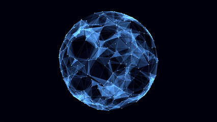 Vector sci-fi blue sphere with particles and lines. Concept network connection. Frame sphere. Abstract technology background.