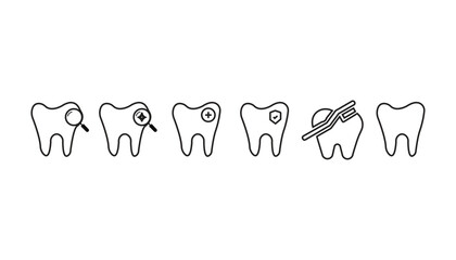 Dental Care And Tooth Health Icons Showcasing Treatment Stages.