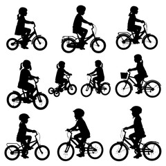 Naklejka premium silhouettes of children on bikes