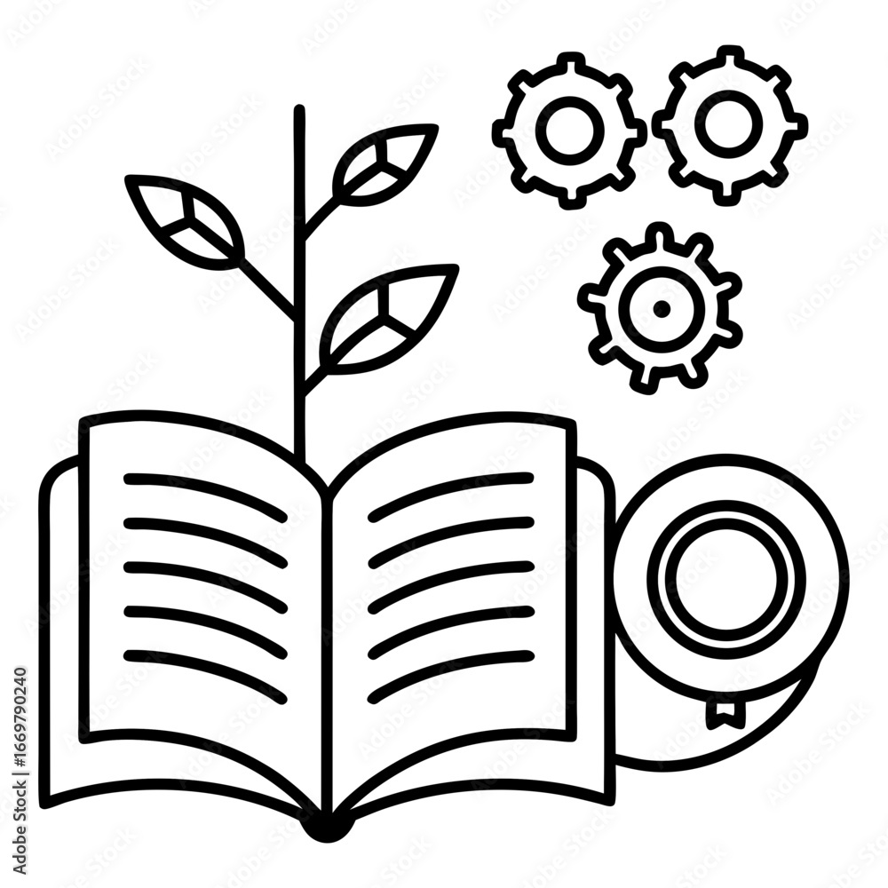 Poster a vibrant set of vector icons illustrates a tree of knowledge growing from an open book, symbolizing