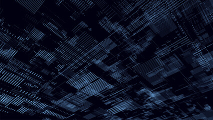 Vector digital database cyberspace. Decoding algorithms hacked software. Cyber security with moving blue articles. Big data visualization.