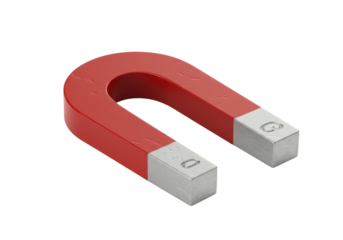 Isolated U shaped magnet with grey ends in a scientific setting for education or physics