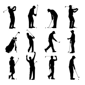 silhouettes of golf players vector, golf players silhouettes
