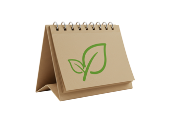 Isolated flip chart on desk with leaves, brown and green color, natural and neutral color