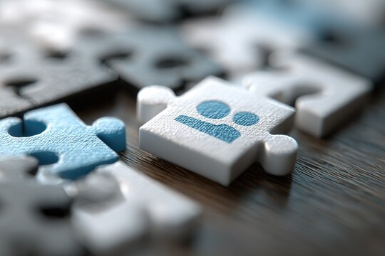 White jigsaw puzzle piece with person icon, surrounded by other puzzle pieces