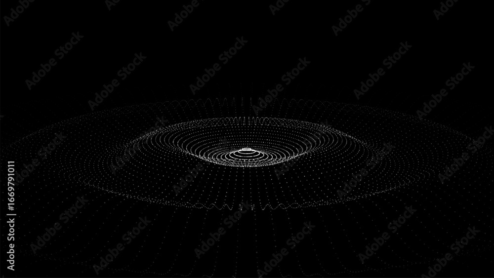 Poster abstract music sound wave with dots and lines. dark cyberspace with moving particles. vector futuris