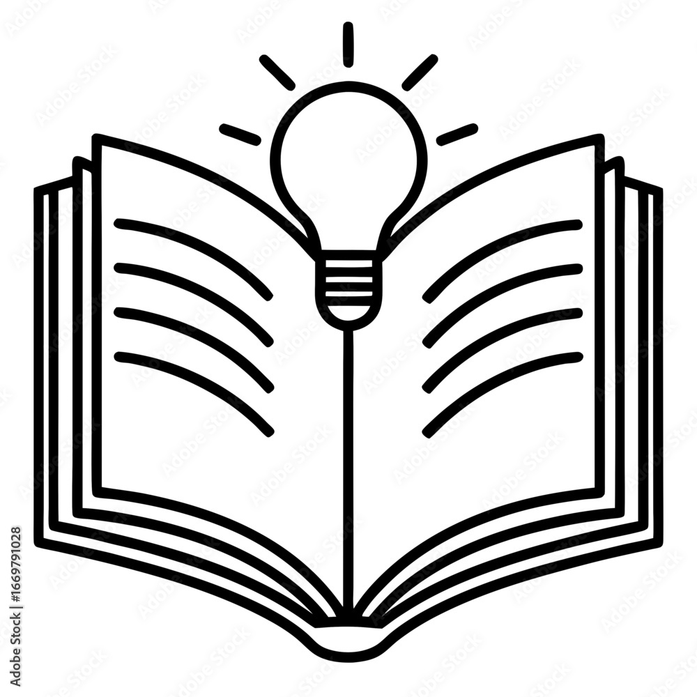 Aufkleber an open book with a glowing light bulb inside symbolizes the power of knowledge and creativityan ope