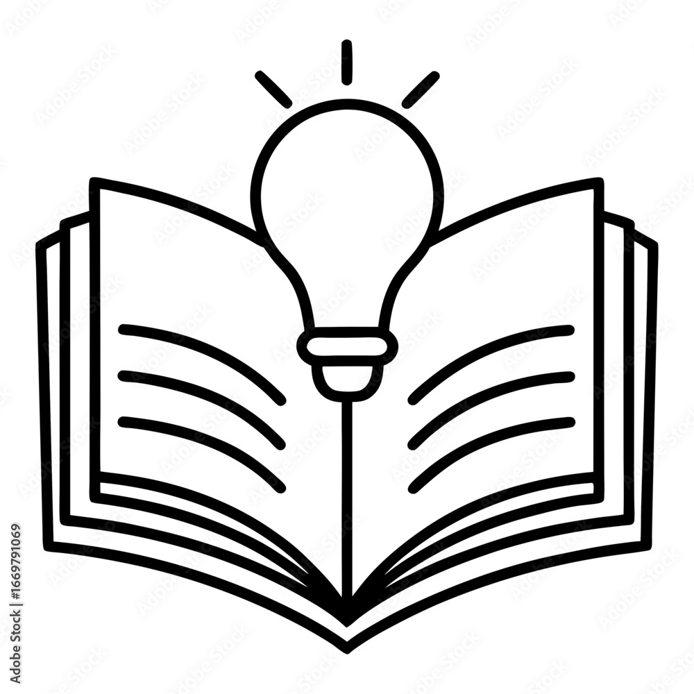 Poster an innovative vector illustration of a bright light bulb over an open book, symbolizing a powerful c