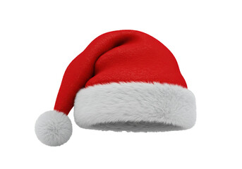 Isolated Santa hat in red with fluffy trim for Christmas and holiday greeting cards