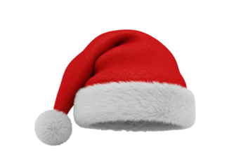 Isolated Santa hat in red with fluffy trim for Christmas and holiday greeting cards