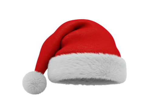 Isolated Santa hat in red with fluffy trim for Christmas and holiday greeting cards