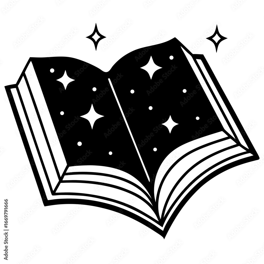 Poster vector illustration of an open book with hearts floating from its pages, symbolizing the magic of re
