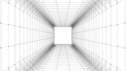 Fototapeta premium Abstract sci-fi white tunnel. Wormhole absorbs cyberspace. 3D portal. Vector futuristic fantasy high-tech funnel.