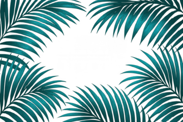 Vivid turquoise palm fronds creating lush tropical border with transparent backdrop, ideal for summer graphics and design projects