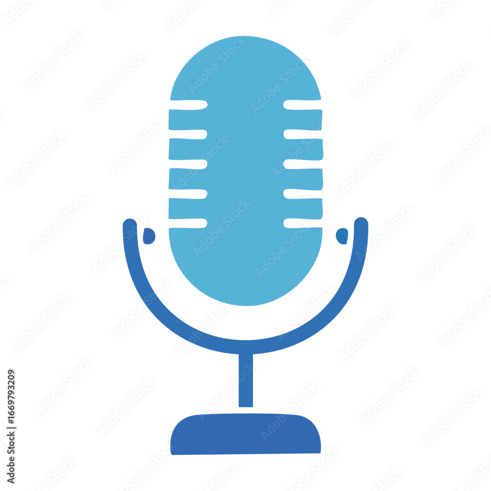 Poster a clean and versatile vector icon of a microphone on a stand, perfect for use in podcast apps, music