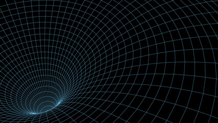 Naklejka premium Abstract wireframe blue tunnel. Vector wormhole. 3D portal. Futuristic fantasy funnel.