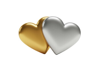 Isolated gold and silver hearts for wedding, anniversary, or valentines celebrations