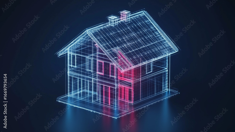 Aufkleber visual representation of a 3d house model depicting architecture and design using technology