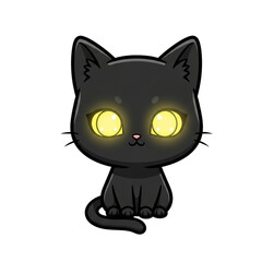 Obraz premium Cute black cat with glowing yellow eyes, sitting and looking forward, isolated on transparent background