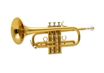 Isolated brass trumpet close up ready for music studio session, no background cut out