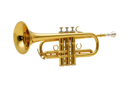 Isolated brass trumpet close up ready for music studio session, no background cut out
