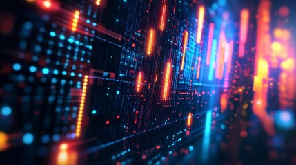 Abstract digital background with colorful lights. Abstract technology flows data into business analytics. Ai design a digitally generated neon modern. Colorful lights create an abstract lifestyle.