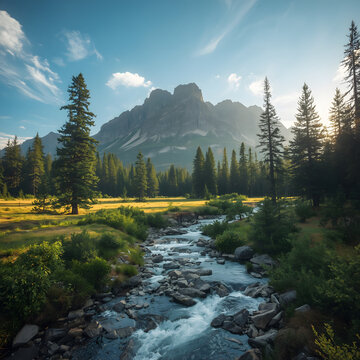 Mountain landscape with lake and forest in autumn nature scenery