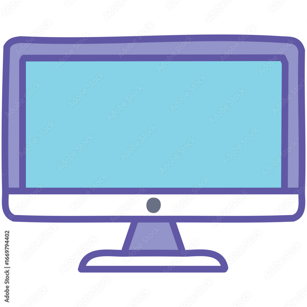 Poster a vibrant and simple vector icon of a monitor with a mouse and keyboard, representing a complete des