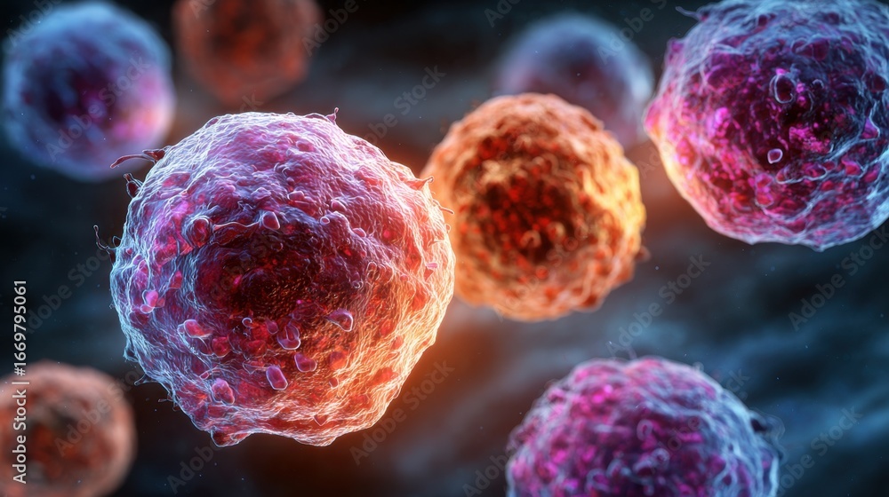 Poster a vibrant microscopic view of cells, showcasing their intricate details and colors, highlighting the