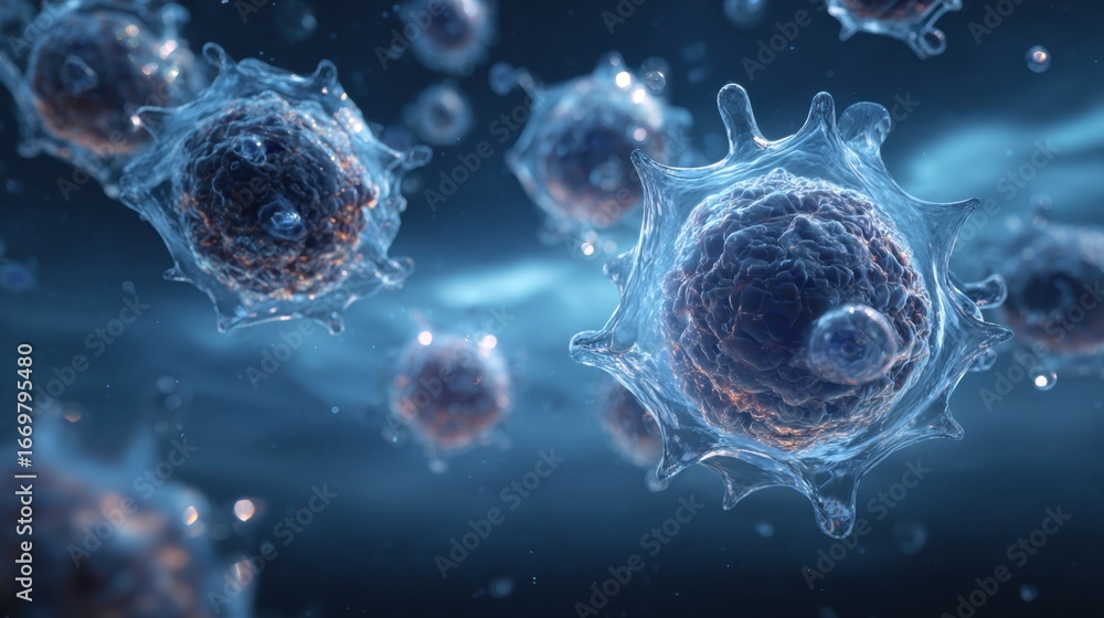 Aufkleber a close-up view of microscopic cells in a fluid environment, showcasing their intricate structures a