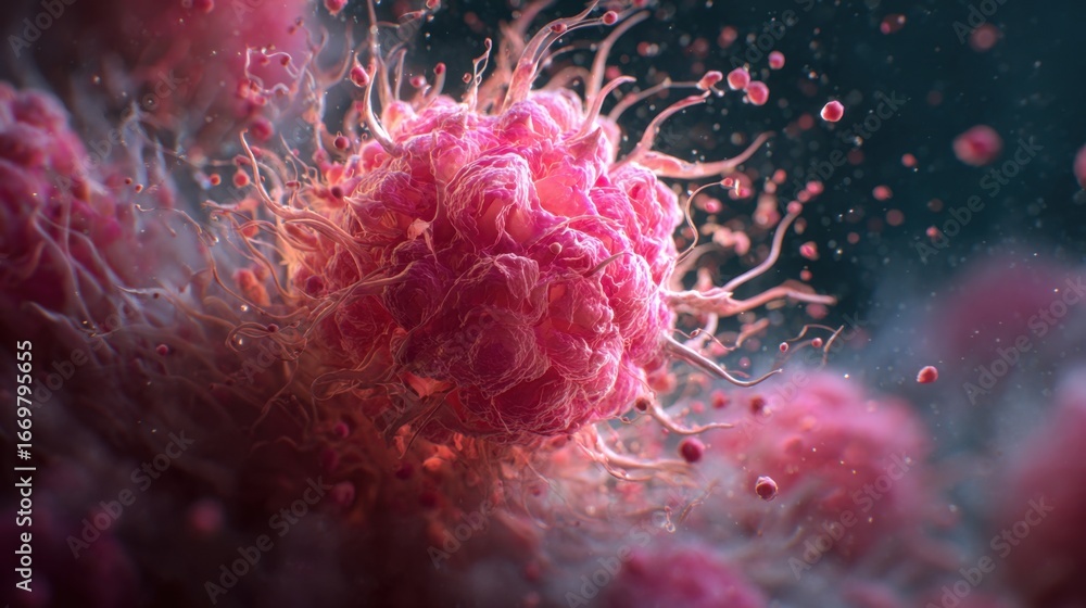 Poster a vibrant depiction of a cell, showcasing intricate details and textures, emphasizing its biological