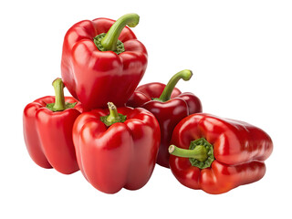 Group of Five Ripe Red Bell Peppers with Green Stems on a Transparent Background red pepper paprika isolated on a transparent background