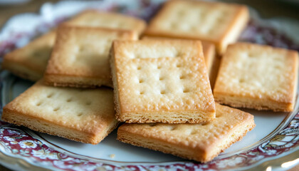 Square cookies are neatly arranged on a decorate