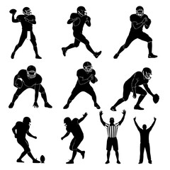 Dynamic Silhouettes Of American Football Players In Action For Team Sports Promotion