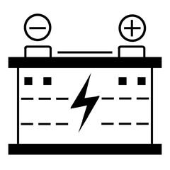 This is a pixel design illustrating a car battery power icon, symbolizing vehicle energy, automotive electricity, charge, and power supply in a clean minimal style.