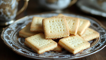Square cookies are neatly arranged on a decorate