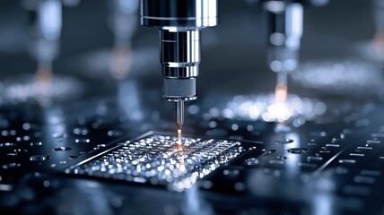 Automated tools are applying solder on a circuit board in a high-tech facility.