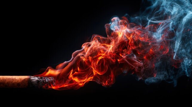 Capturing the hypnotic dance of smoke and flames from a burning cigar gives an artistic view of fire's beauty, evoking emotions of warmth and intensity.