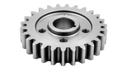 Detailed metal gear sprocket for mechanical engineering and automotive applications close-up transparent background