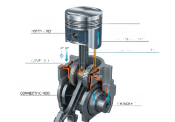 Detailed 3d cutaway view of an internal combustion engine piston and crankshaft assembly transparent background