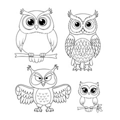 set of owls on a branch