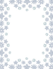 snowflake frame, winter border on transparent background, christmas decorative template.