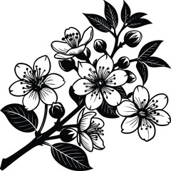 Vintage Cherry Blossom Branch Vector Illustration for Design