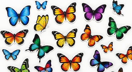 Colorful butterfly stickers on a white background