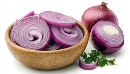 Onion slices in a ceramic bowl isolated