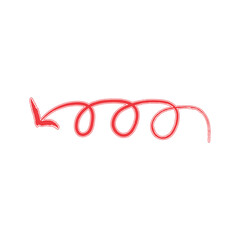 curve red arrow on transparent background. Hand drawn red arrow icon.